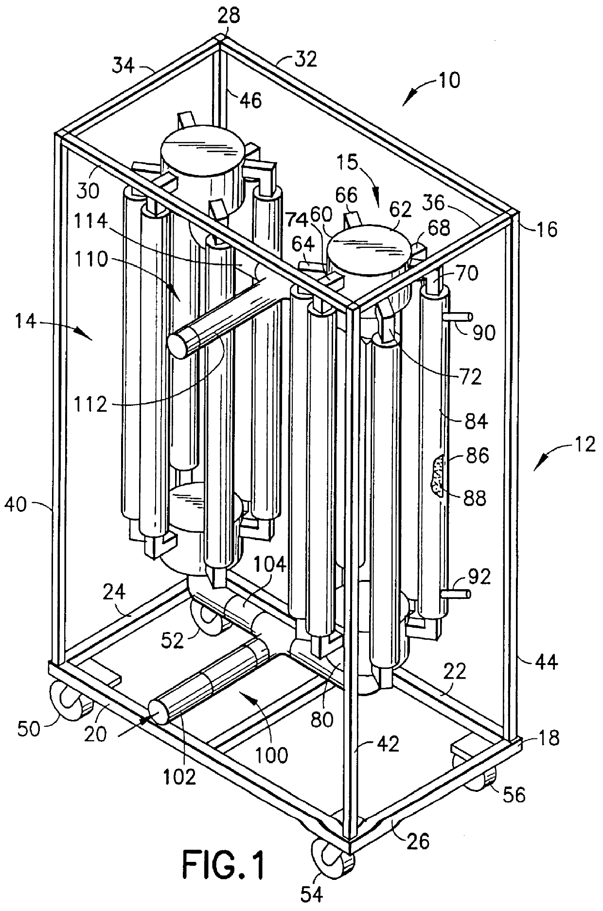 Spider fitting for multi-module filter system, and motive cart assembly comprising same