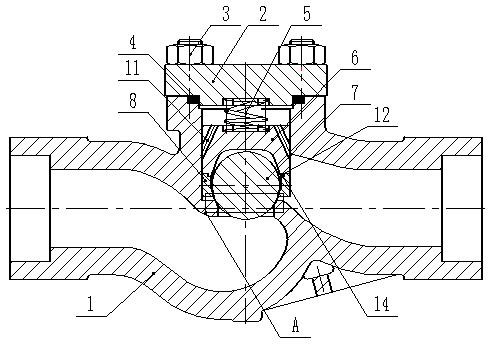 Low-pressure air-tight sealing spherical valve clack lifting check valve with ball holding device