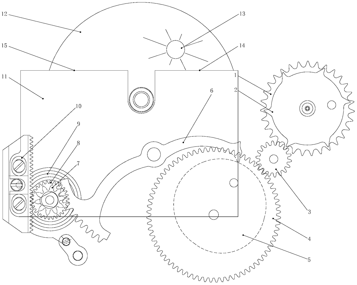 Sun azimuth and sunrise/sunset display mechanism for a watch