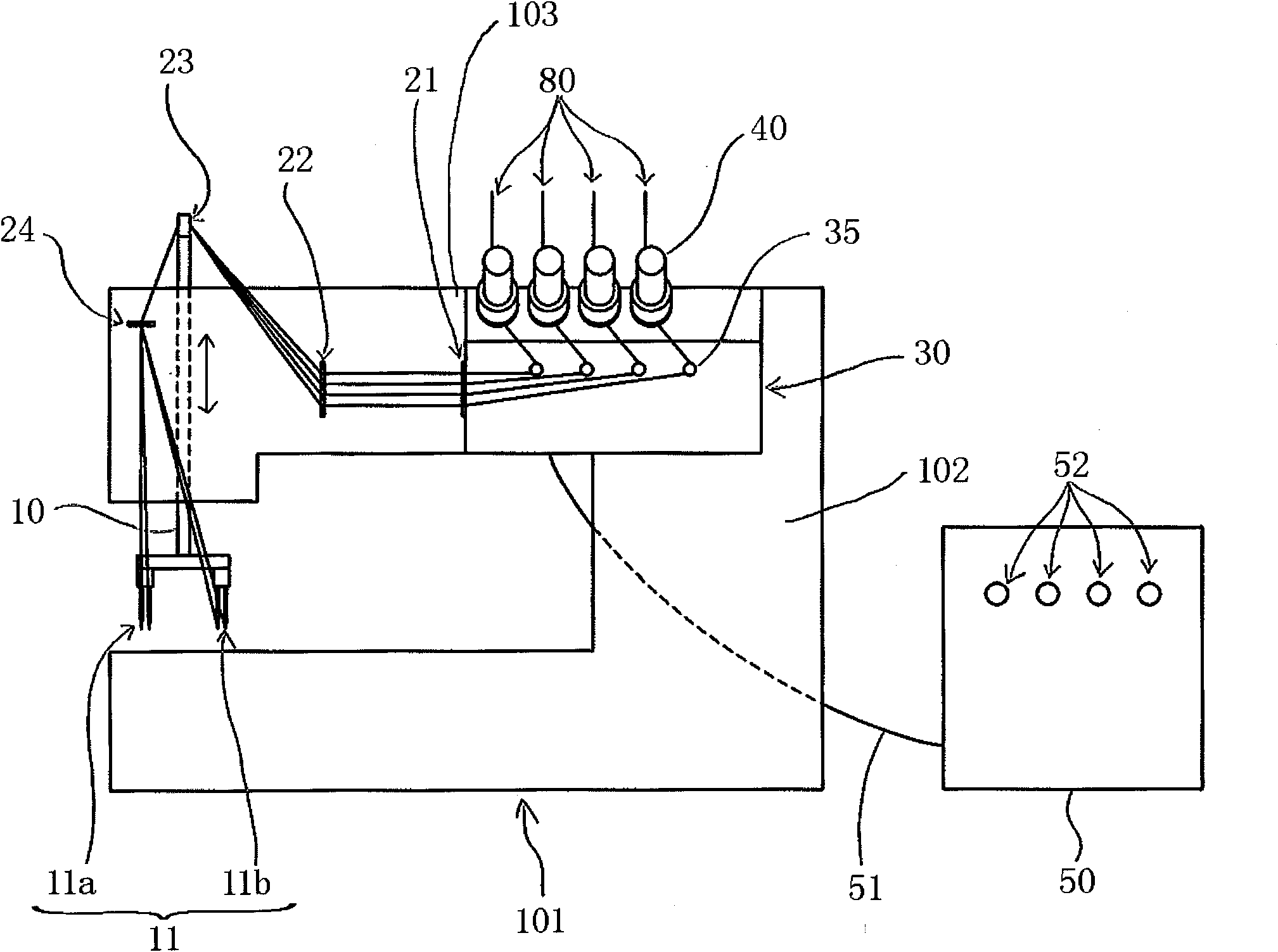 Facial line detection mechanism, facial line detection device and sewing machine provided with facial line detection device