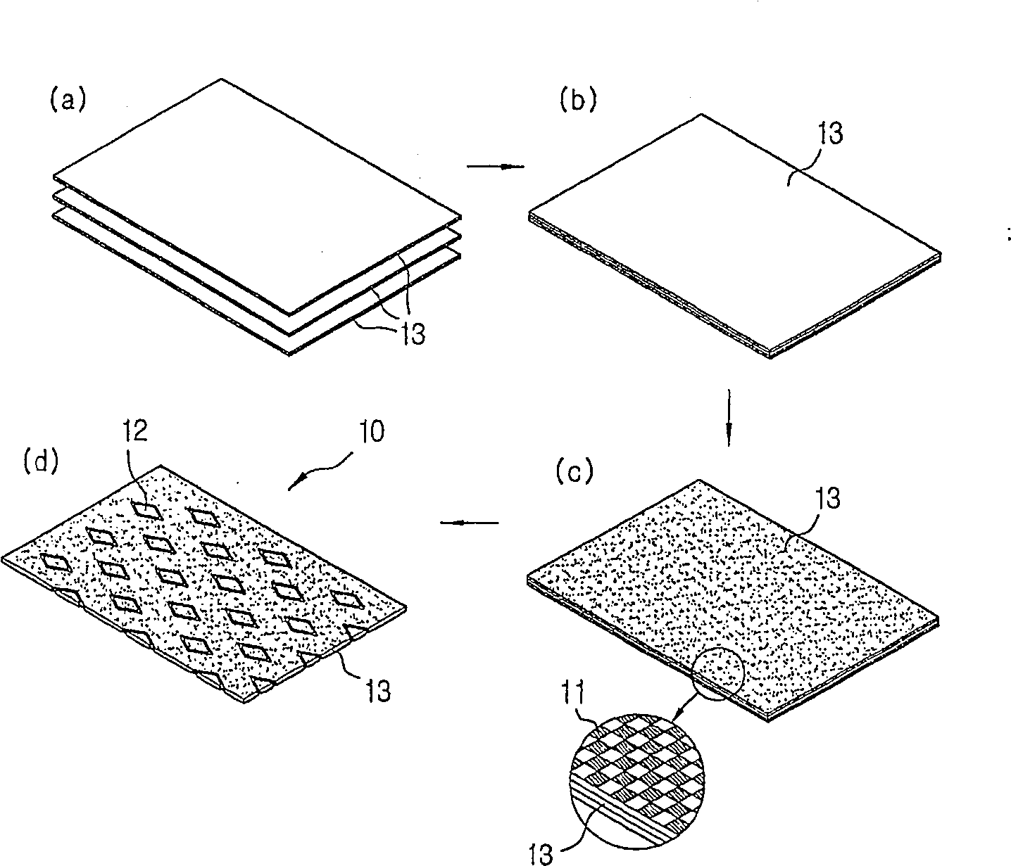 Mesh cotton with separating net and method for its manufacturing