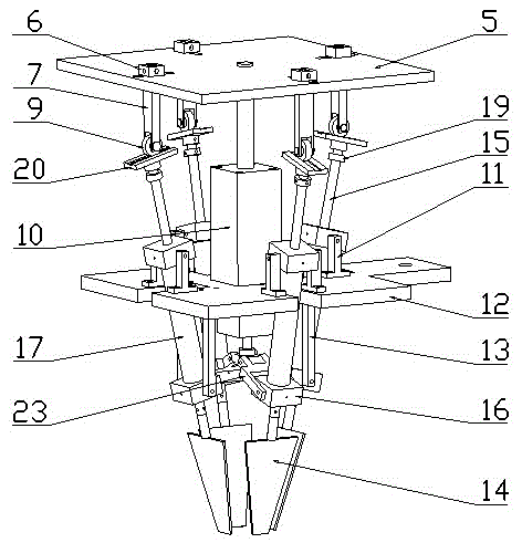 Inferior pot seedling removing and transplanting packaged type clamping end executor