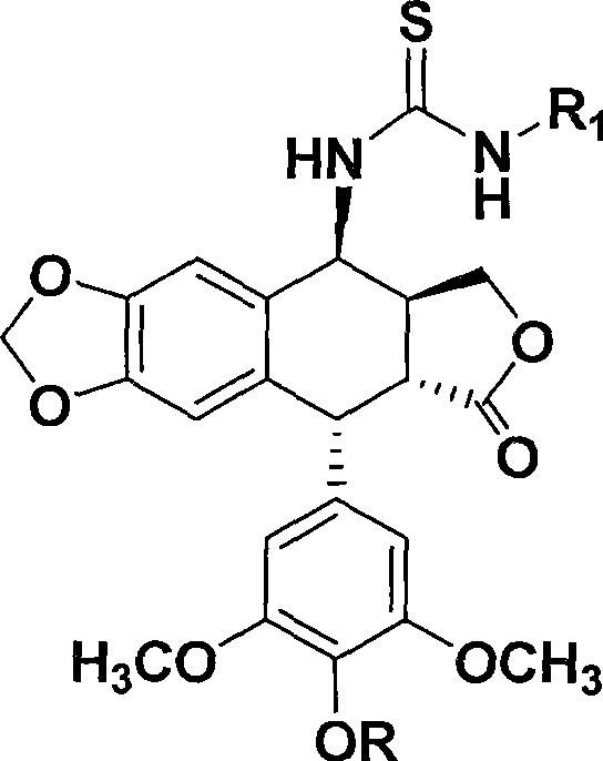 Thiourea homologues epipodophyllotoxin compound and preparation method and application thereof