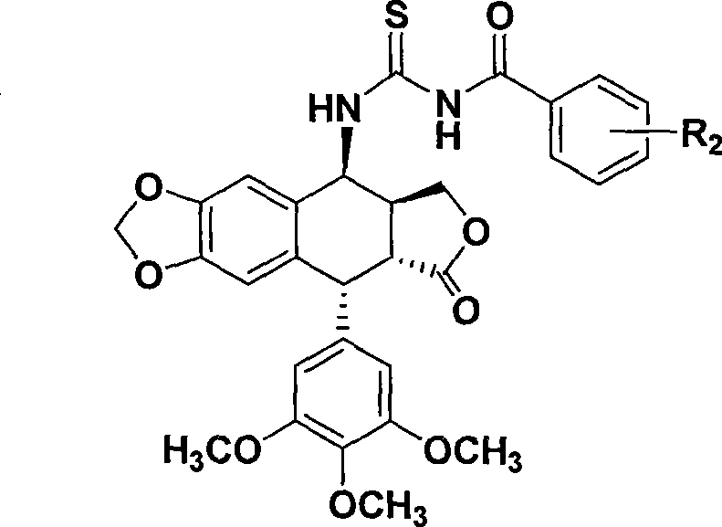 Thiourea homologues epipodophyllotoxin compound and preparation method and application thereof