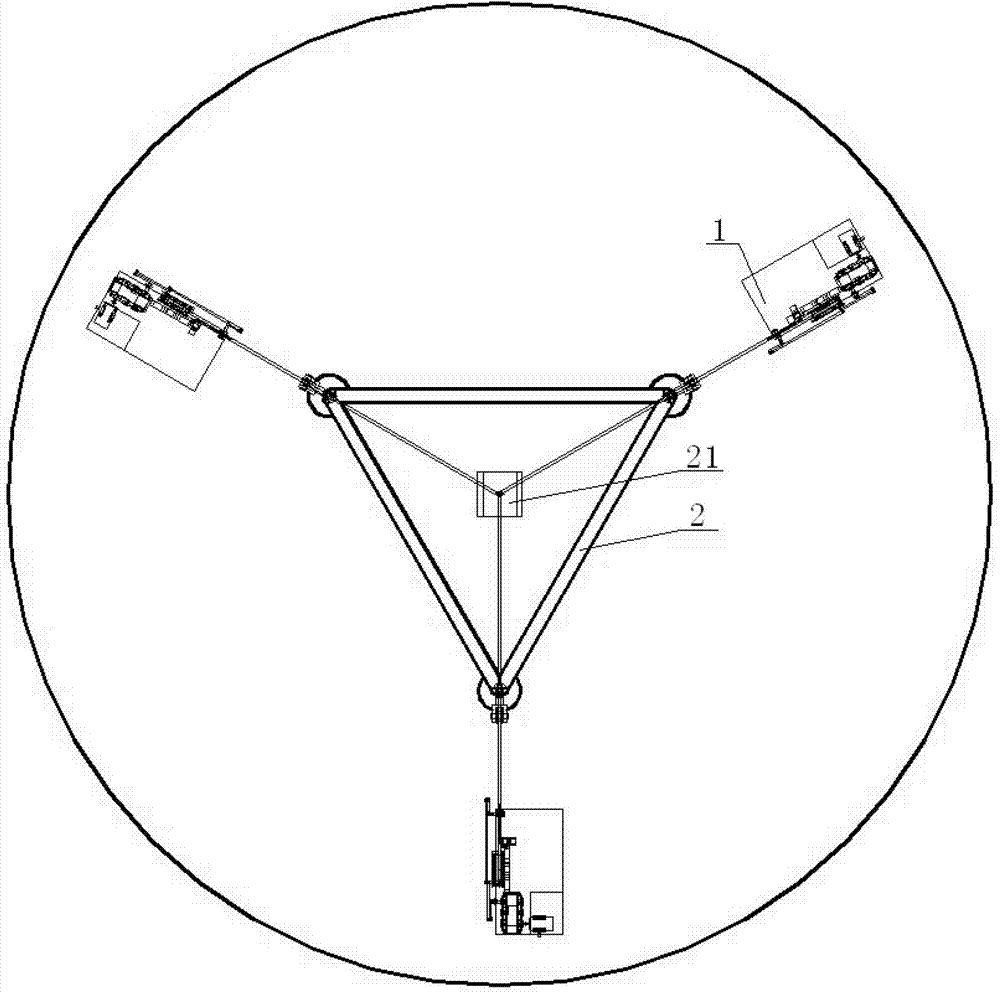 Three-degree-of-freedom hybrid drive winding type flexible cable parallel mechanism