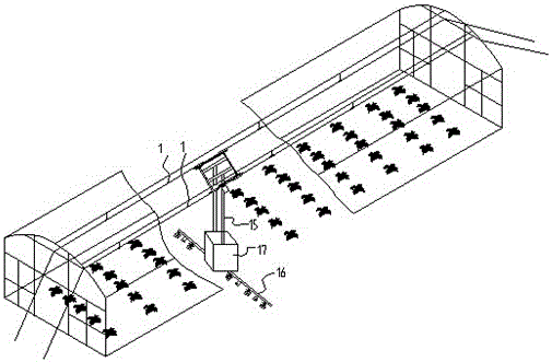 Suspension type greenhouse pesticide sprinkling apparatus and control system thereof