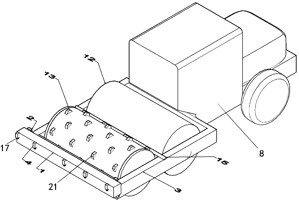 Rolling device and method for realizing rapid water drainage and gas exhaust of rubber soil roadbed