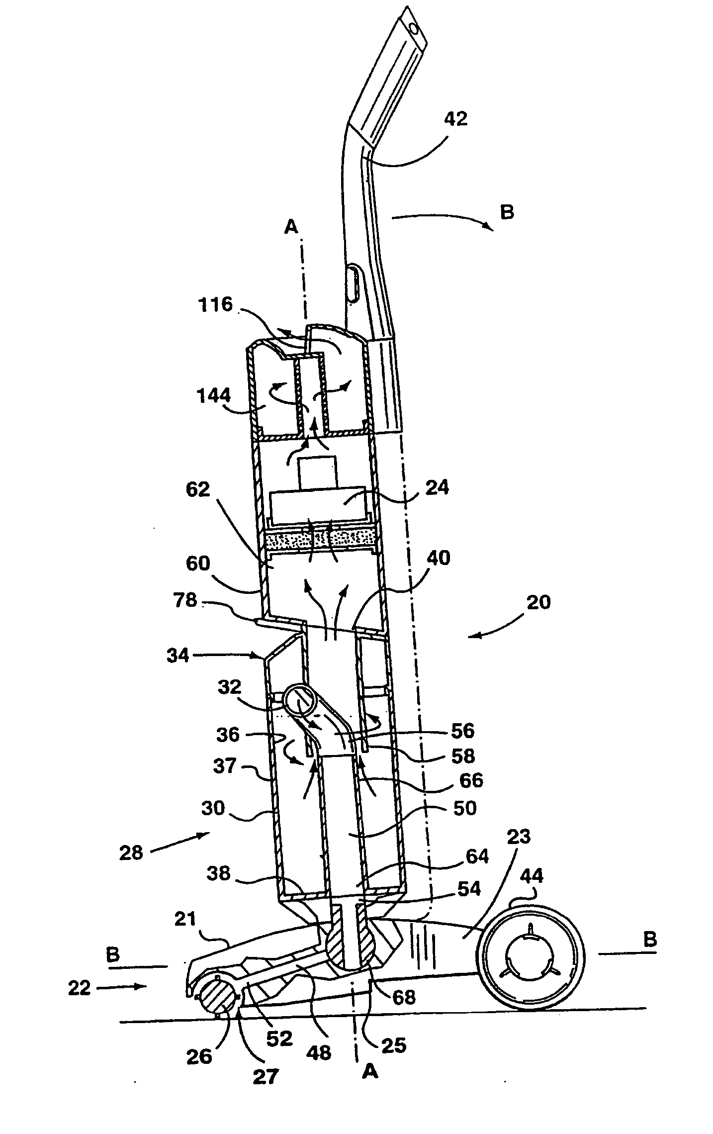 Air flow passage for a vacuum cleaner