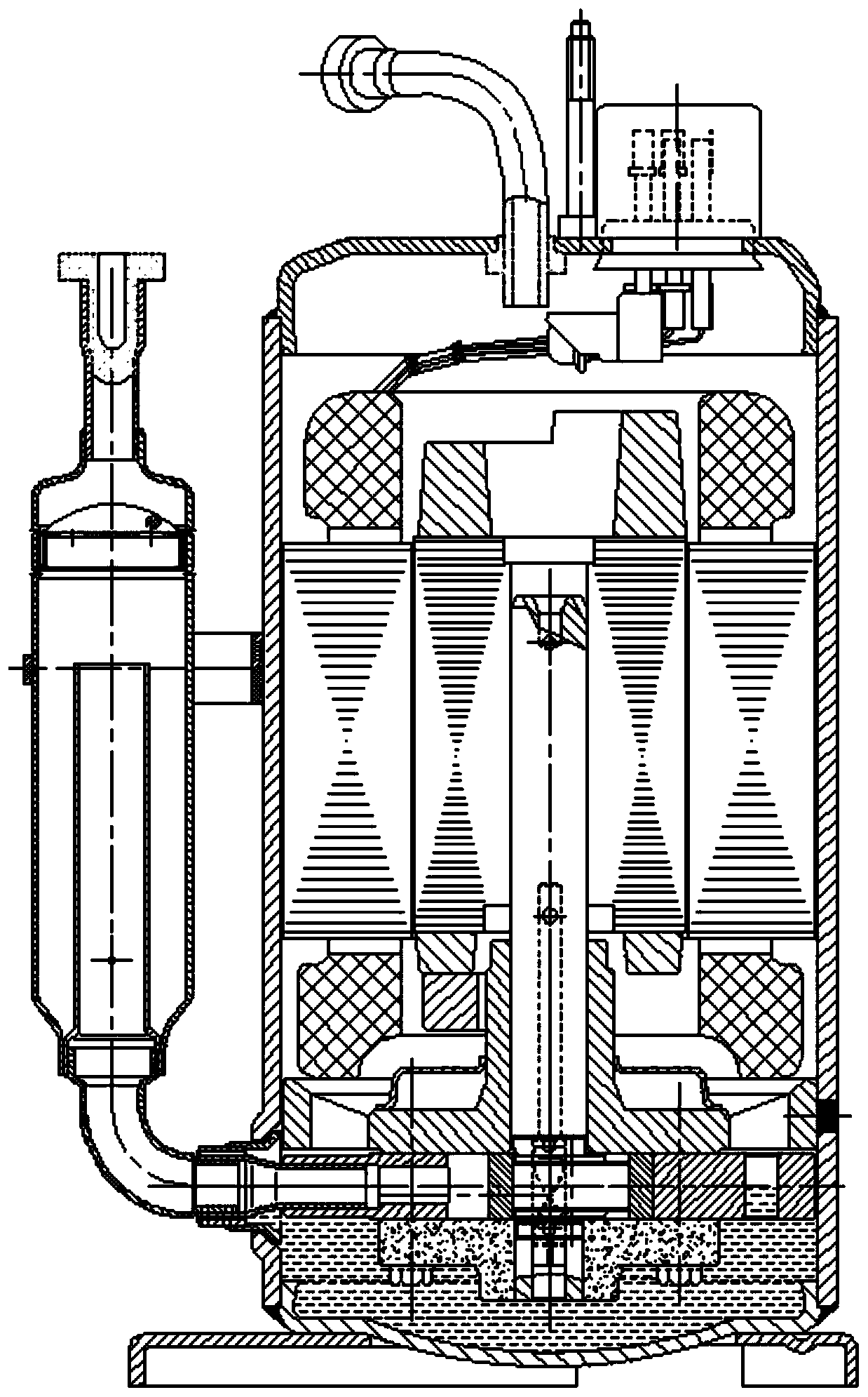 Vacuum wrapping and partitioning compressor and air conditioner