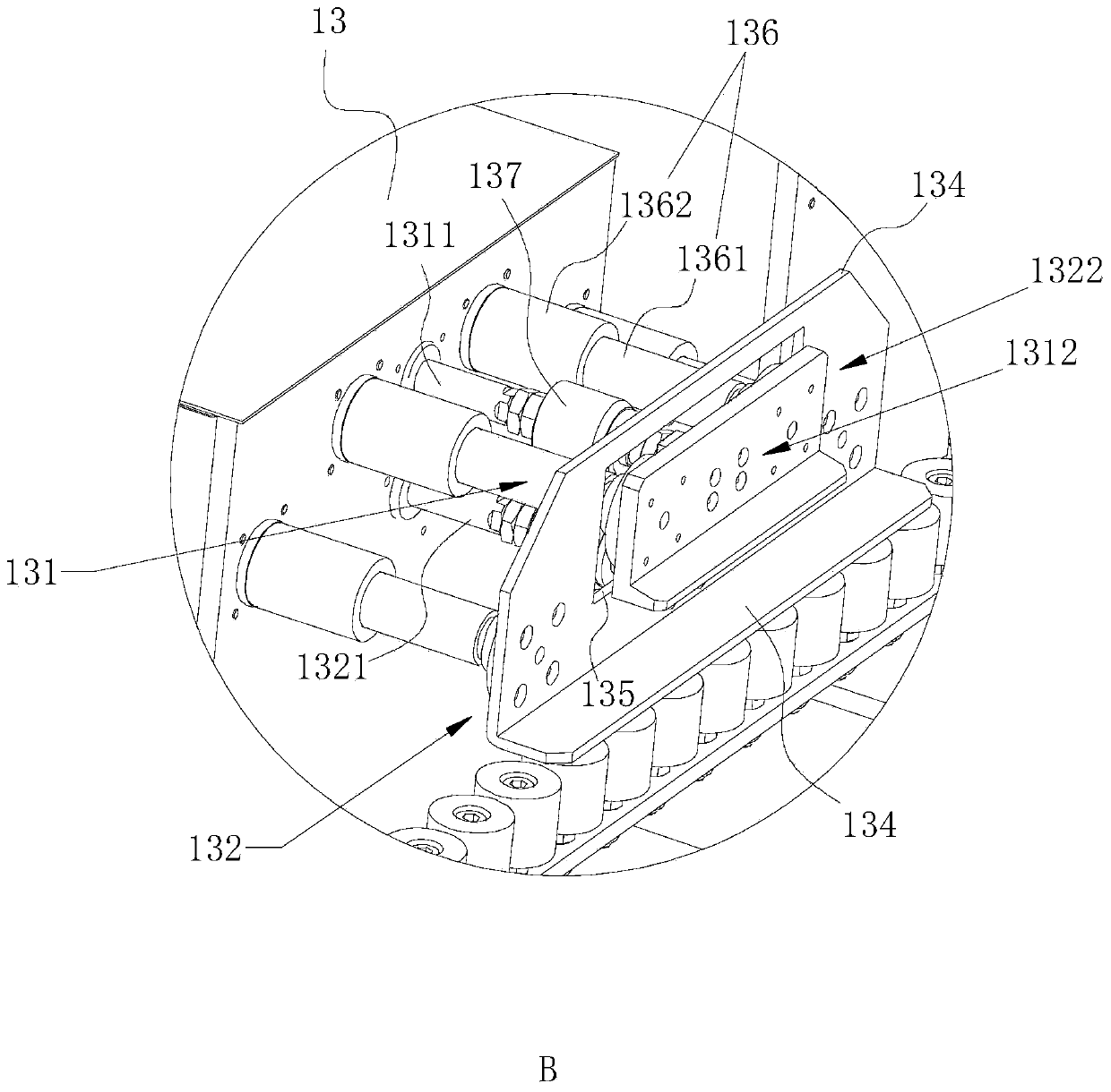 Plate stacking device and plate palletizing equipment