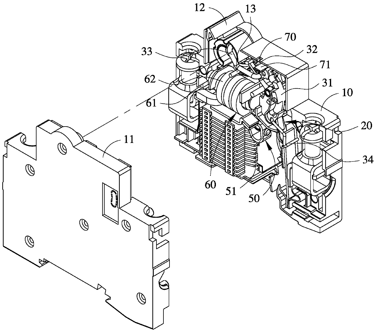 Miniature circuit breaker with on-off and tripping display functions