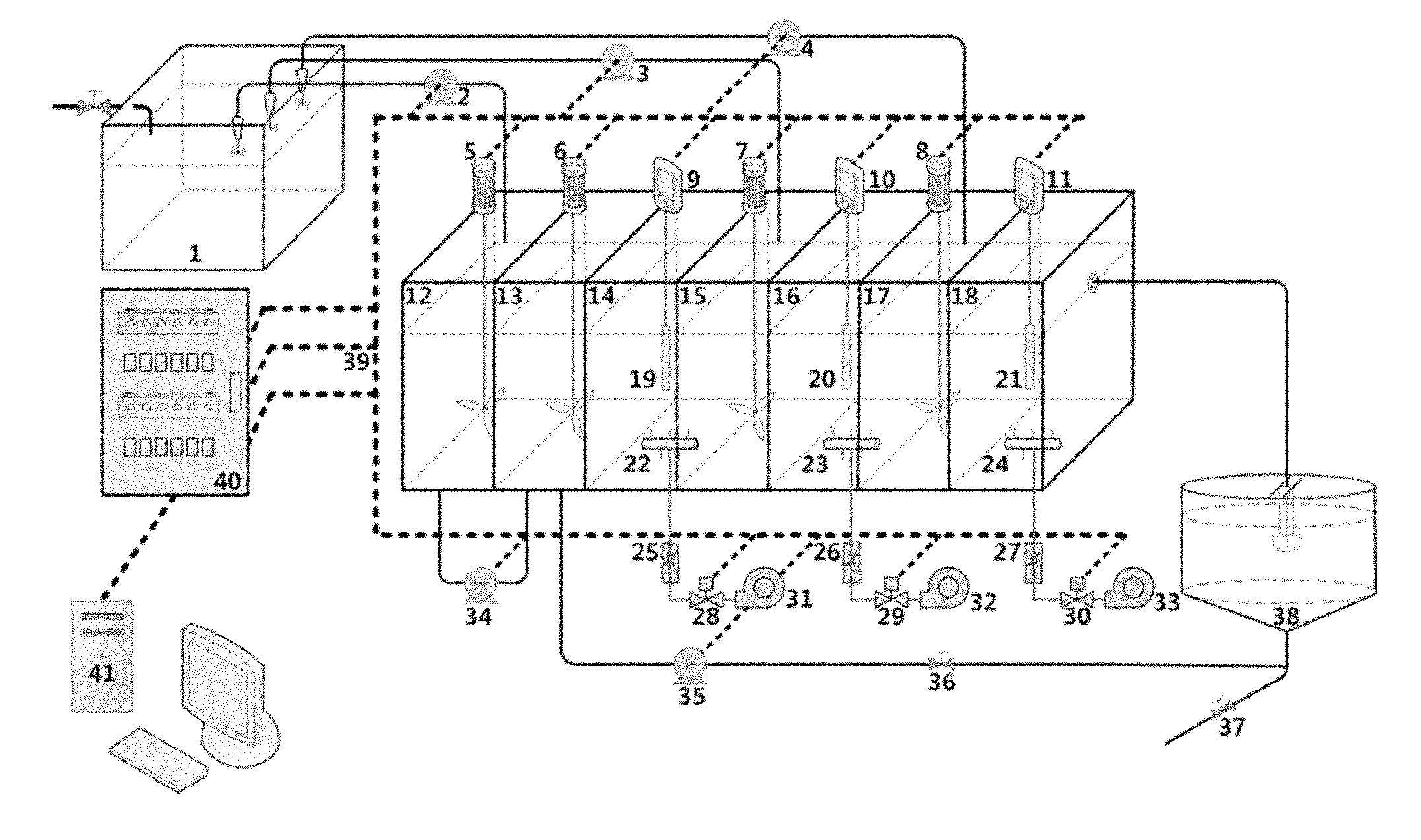 Unsteady-state sectional influent water depth nitrogen and phosphorus removal process control system and control method