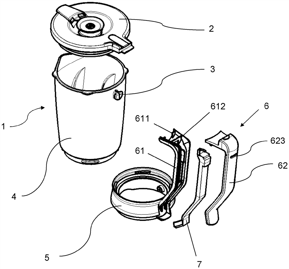 Container with handle for kitchen appliance