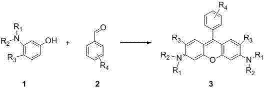 Method of rapidly preparing rhodamine dye with a plurality of active functional groups under mild condition