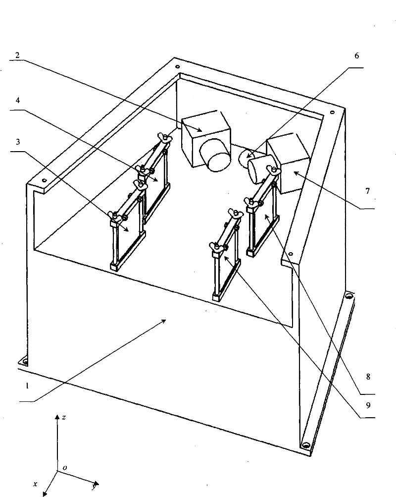 Three-dimensional visual inspection system with small size and large base line distance for automobile wheel positioning parameter