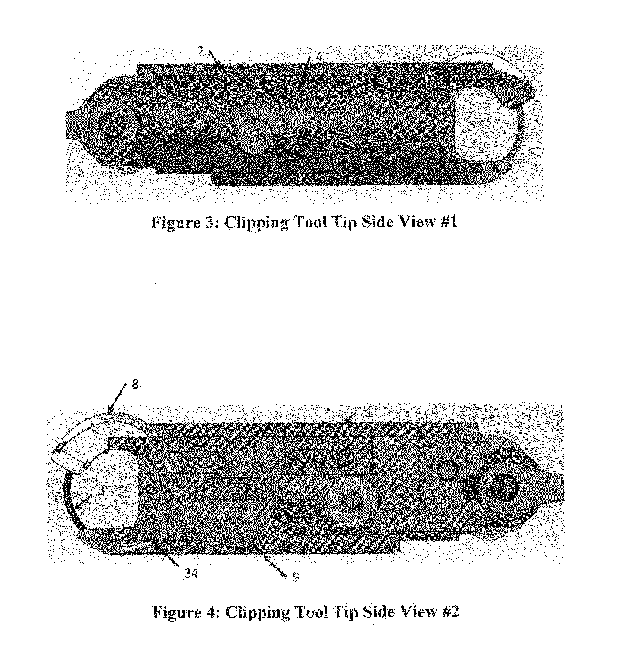 Anastomosis clipping tool with half-loop clip