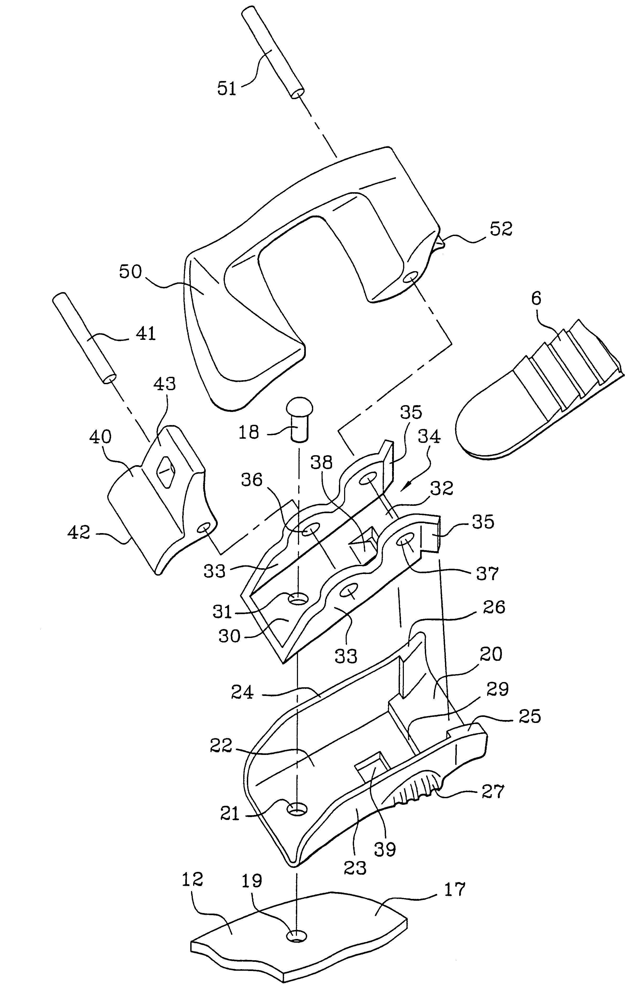 Device for clamping together two parts of a sports article