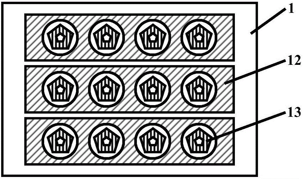 Light-emitting display with inclined semicircular gating pointed straight pentagonal pyramid cathode structure