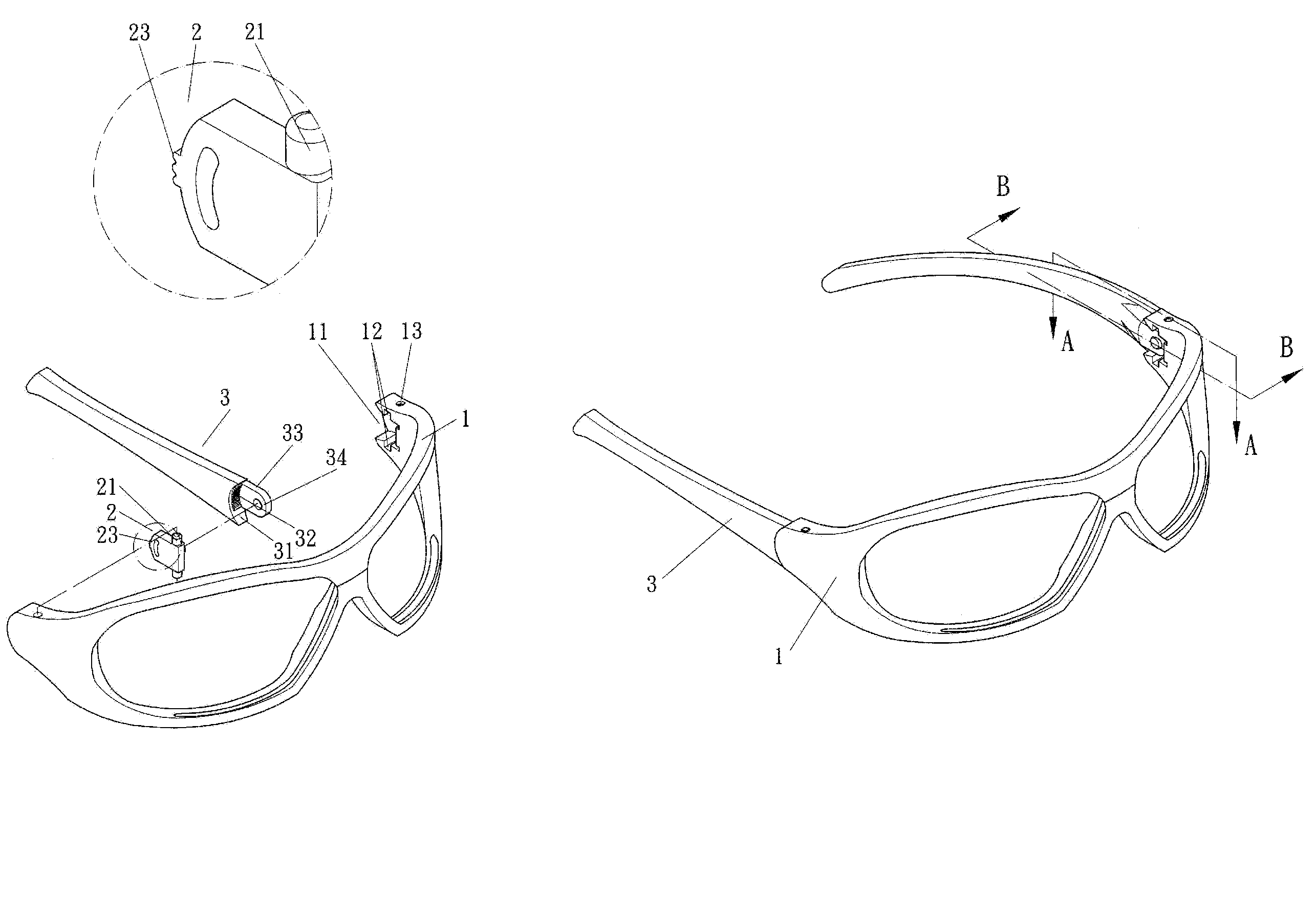 Tool-free adjustable eyeglasses with variegated temples