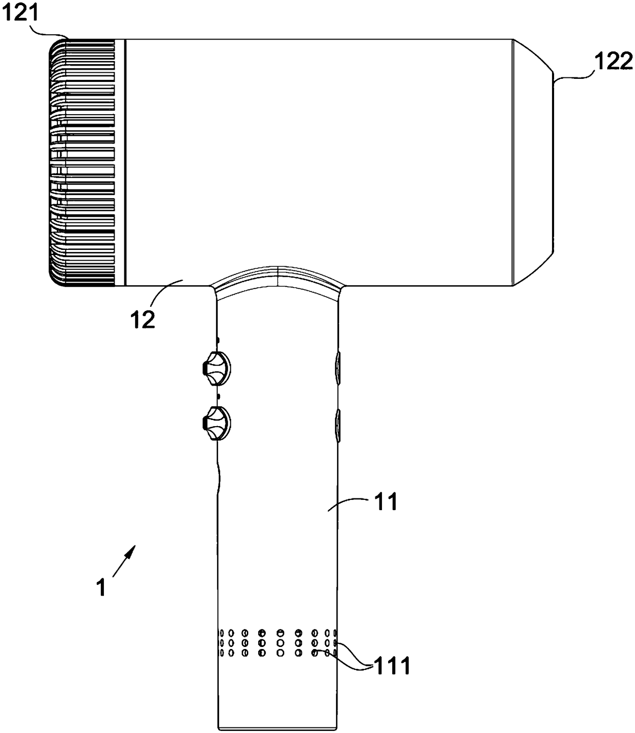 Handle air inlet hairdryer