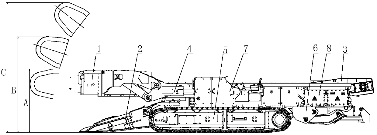 Heading machine for rock roadway with small cross section