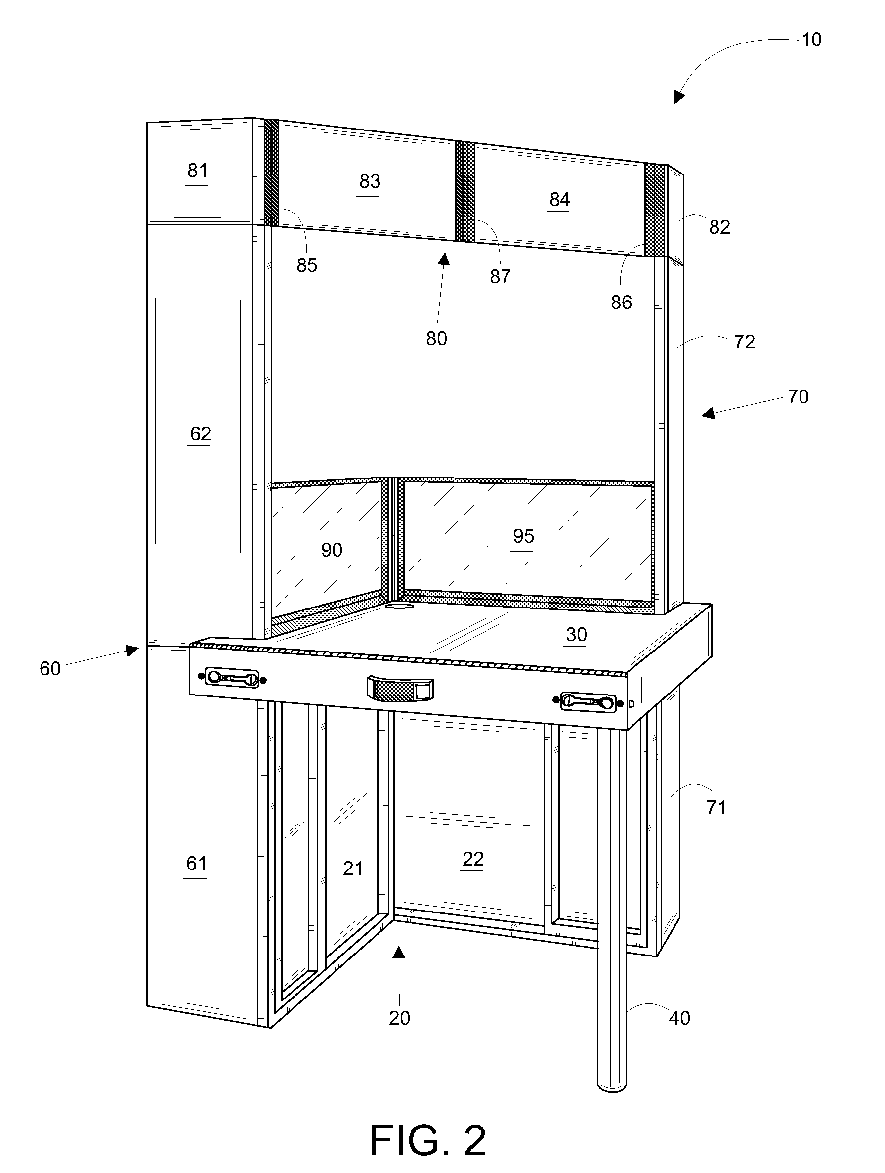 Dismantable writing desk storable in a case