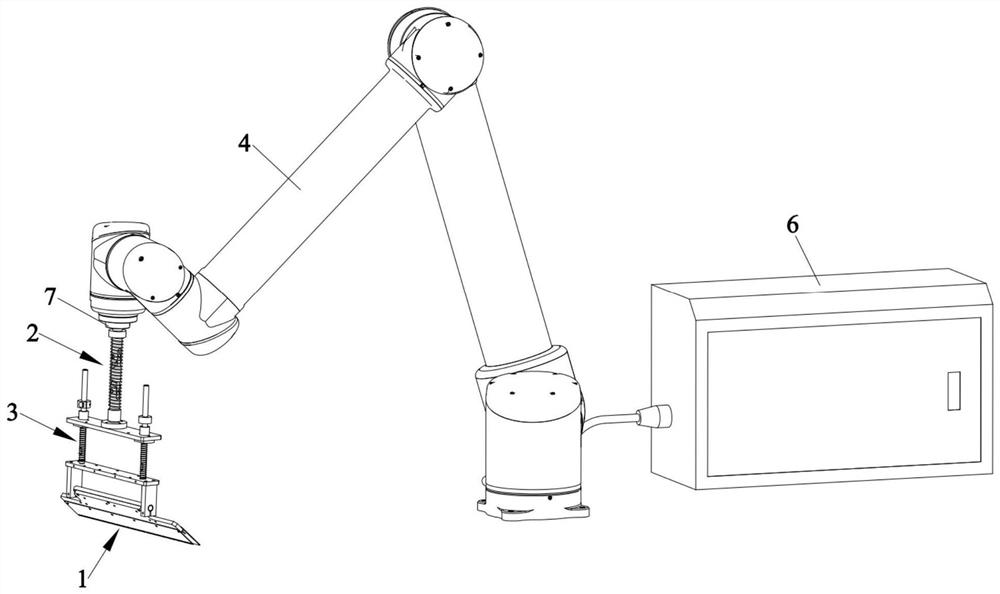 Floor paint blade coating device and floor paint coating robot