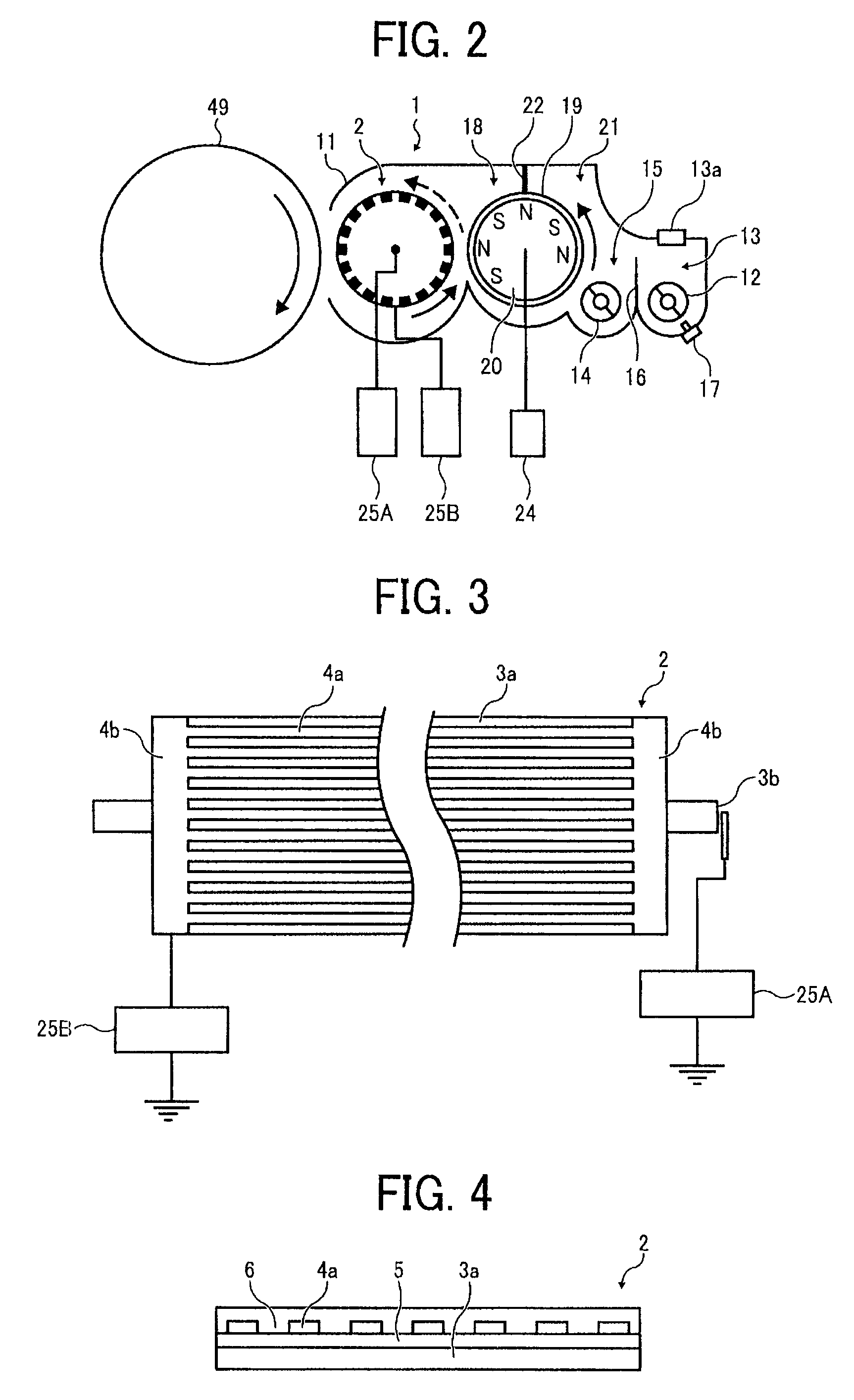 Developer bearing member & developing device with plural layers of electrodes creating electric field