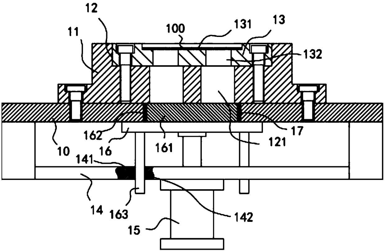 Stamping device for buckle plate of hardware lock body with adjustable rack