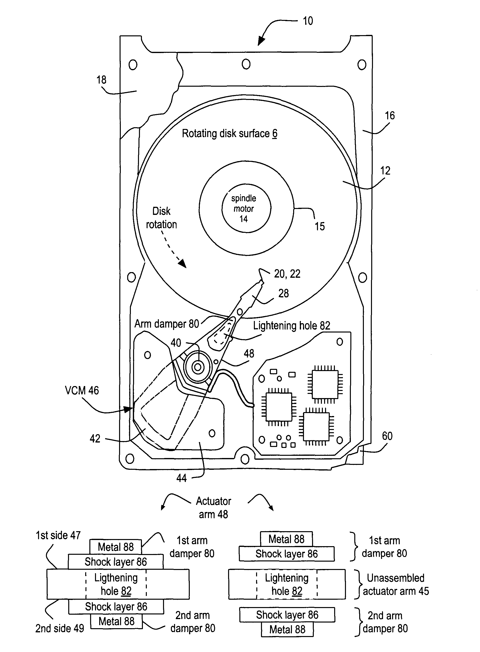 Method and apparatus for at least one actuator arm damper covering at least one lightening hole in a hard disk drive to reduce track mis-registration (TMR)