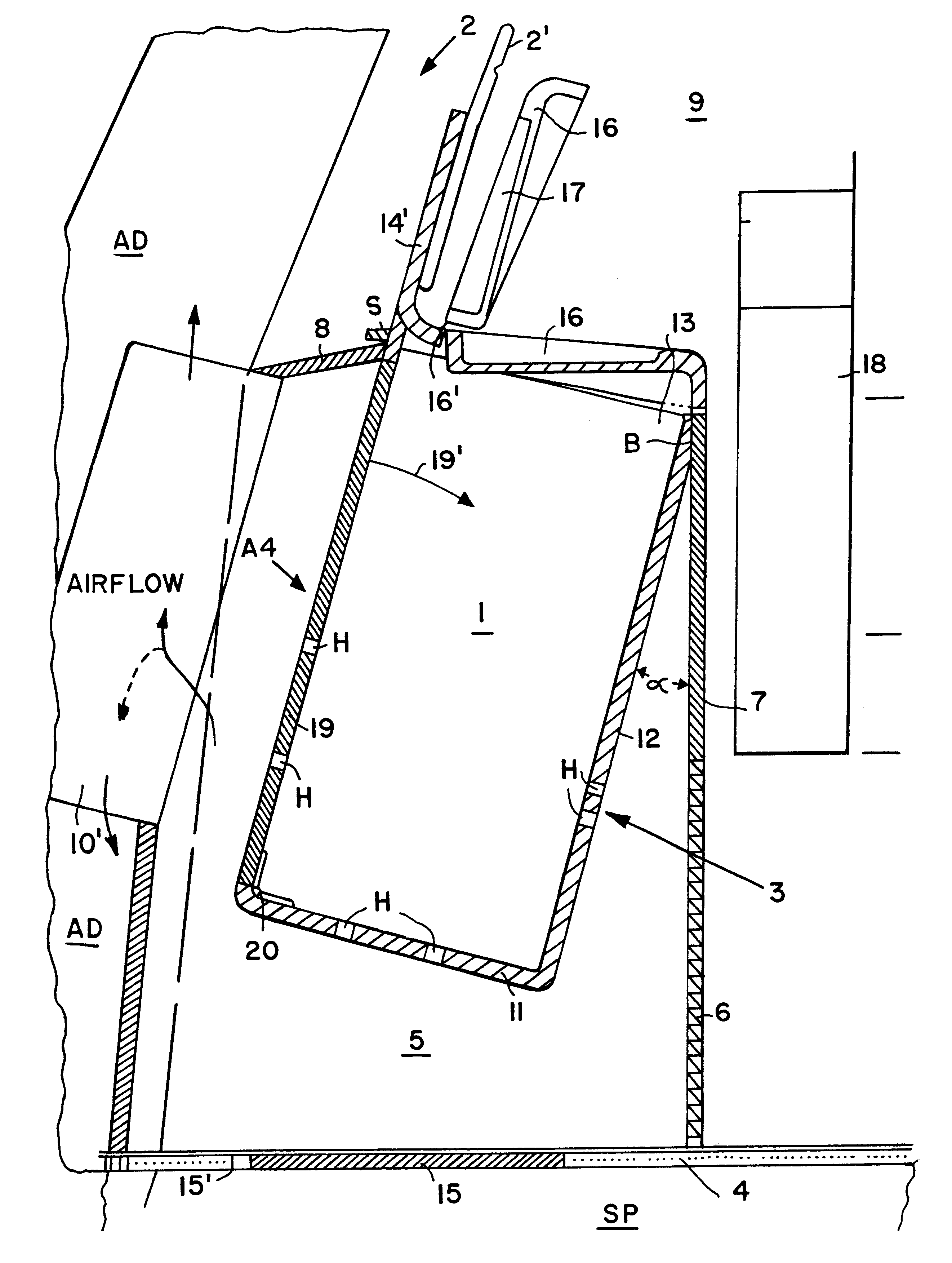 Storage compartment and venting channel combination in an aircraft cabin