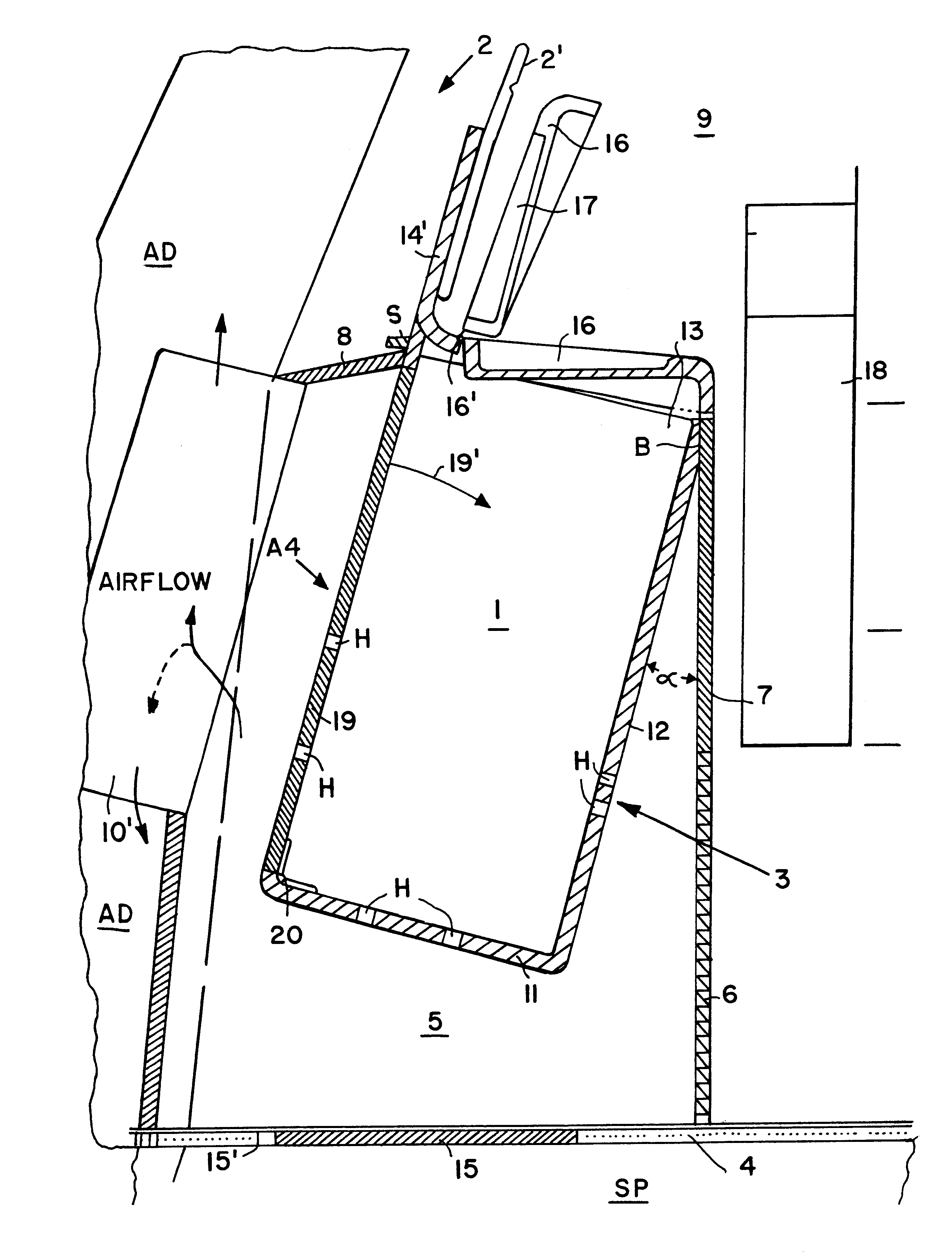 Storage compartment and venting channel combination in an aircraft cabin