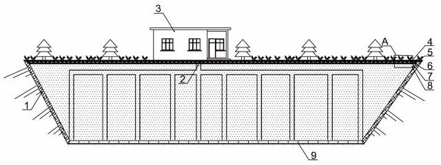 Underground reservoir for reconstruction of open pit mine foundation pit and construction method thereof