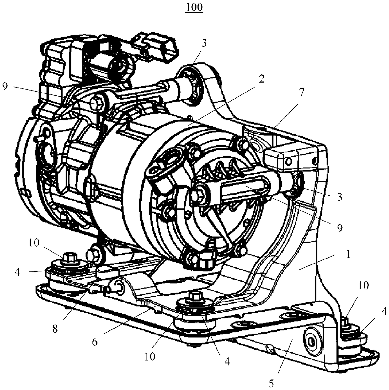 Compressor mounting structure and automobile