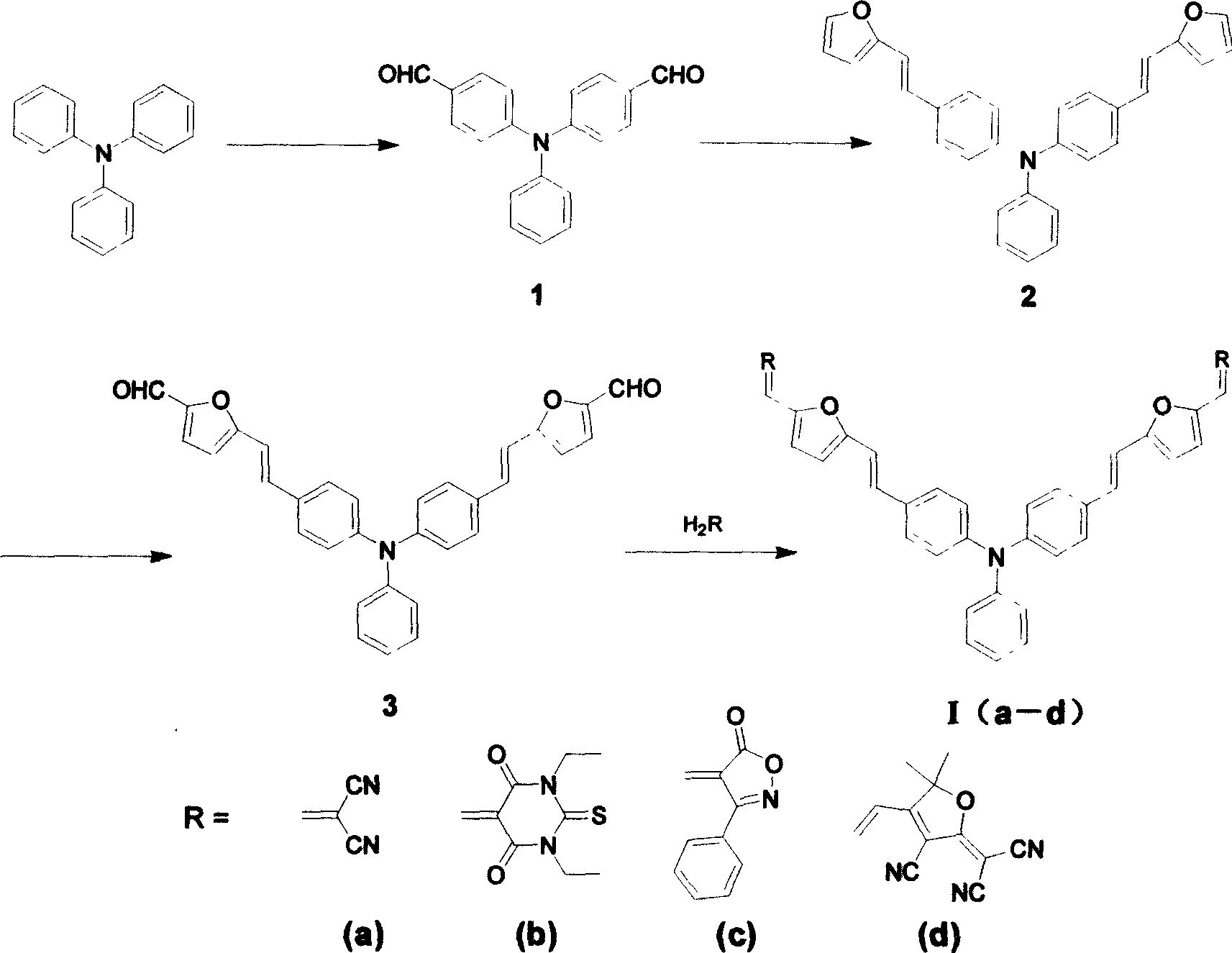 Y-type second-order non-linear optical luminophor contg. triphenylamine, prepn. method and use thereof