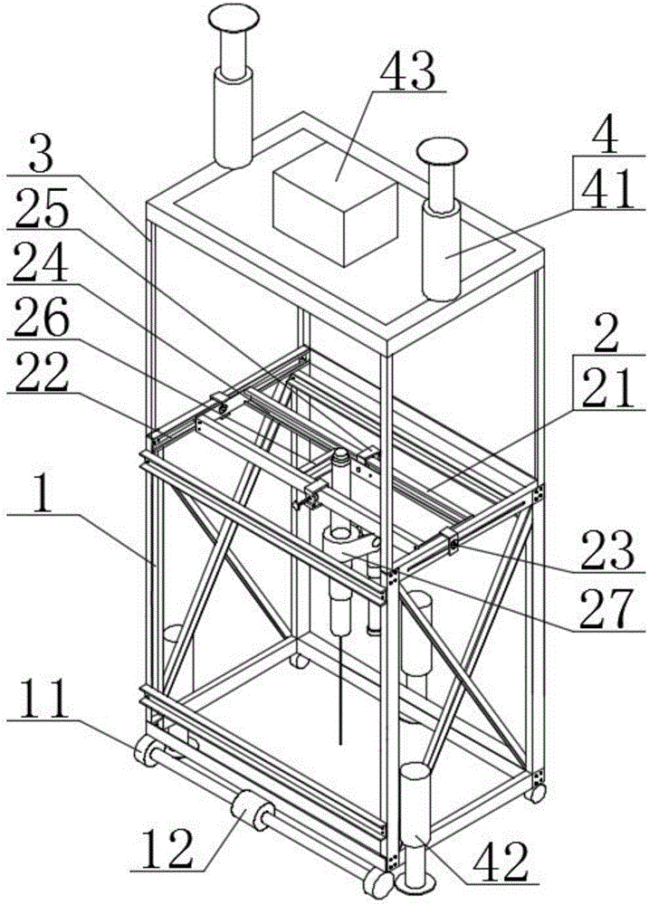 Drill stabilizing device for anchor rod of self-moving roadway bottom plate under coal mine well