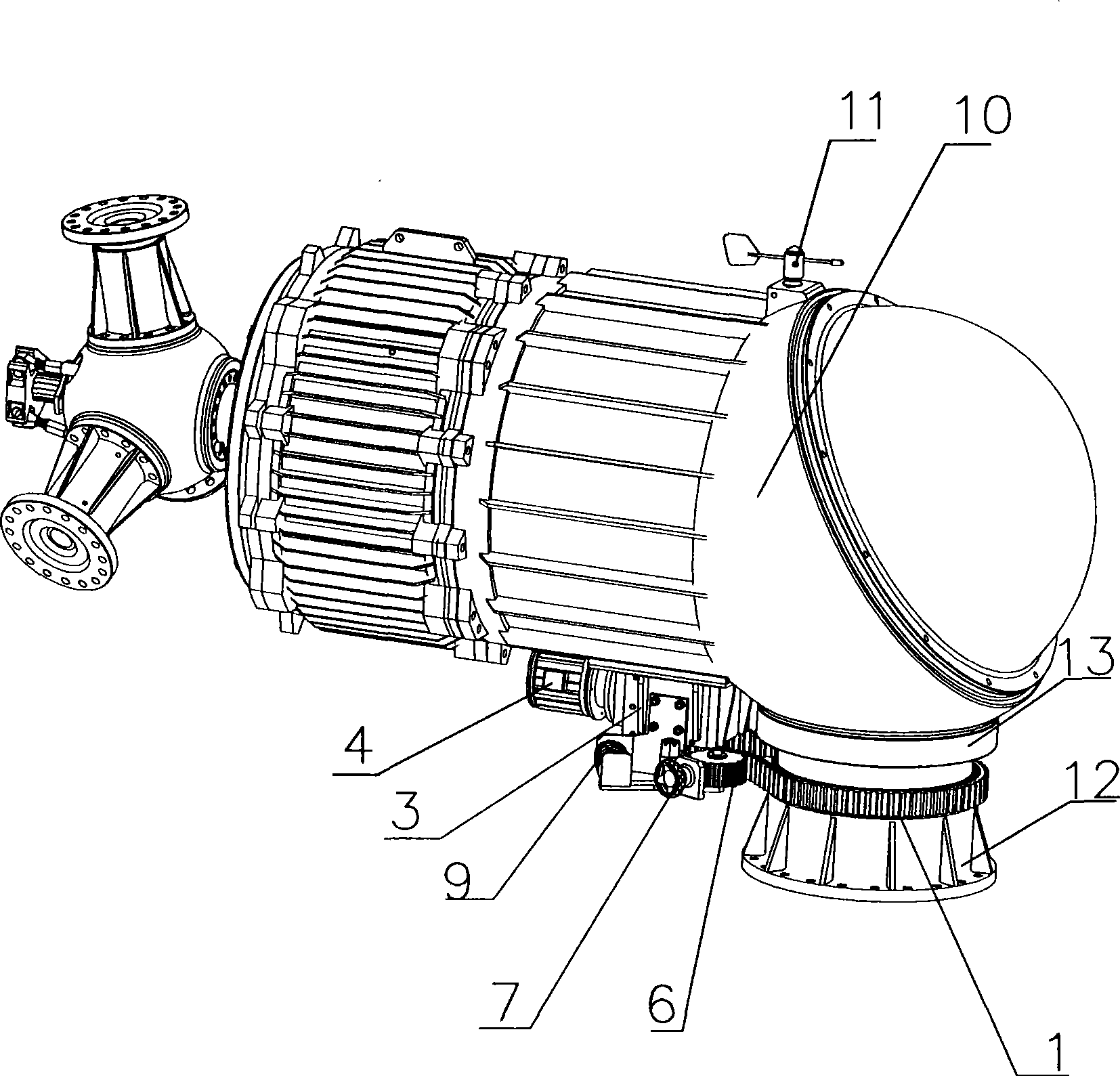 Downwind aerogenerator gyrodamping and locking mechanism