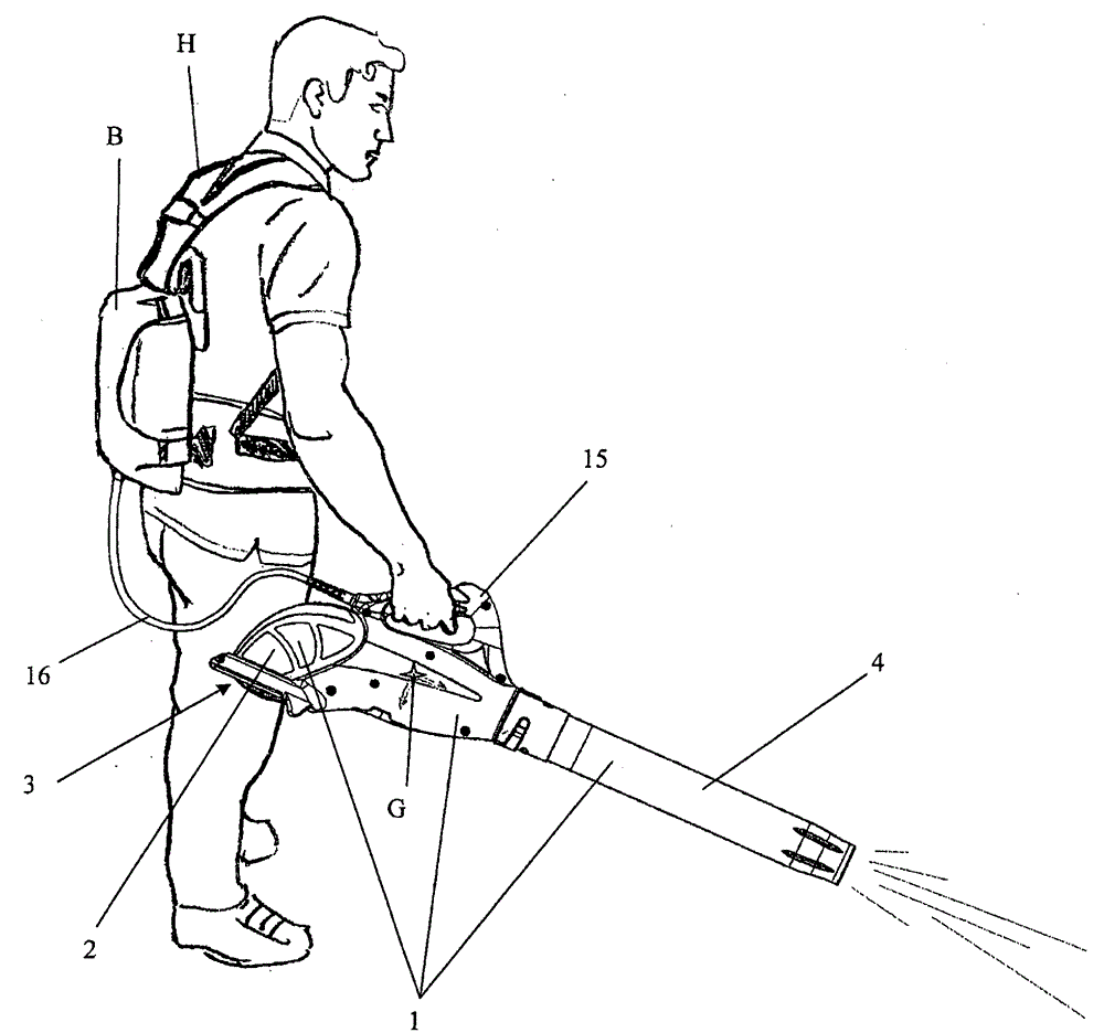 Self-contained portable electric blower with adjustable air discharge speed