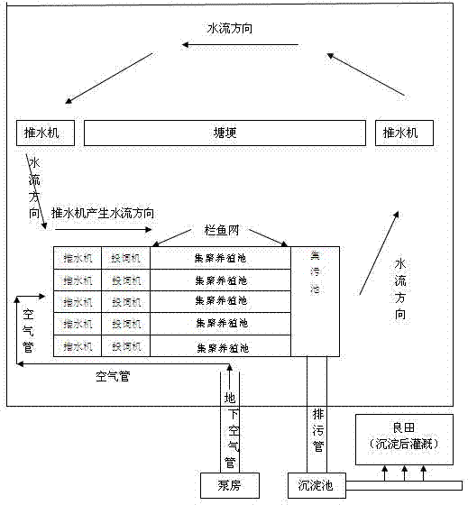 Aggregated internal cycle fish farming device and fish farming method