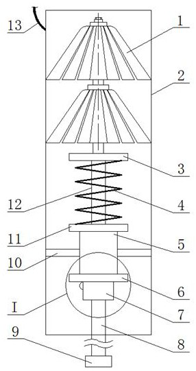 A cleaning device for cleaning the inner wall of a vertical oil pipe