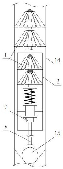 A cleaning device for cleaning the inner wall of a vertical oil pipe