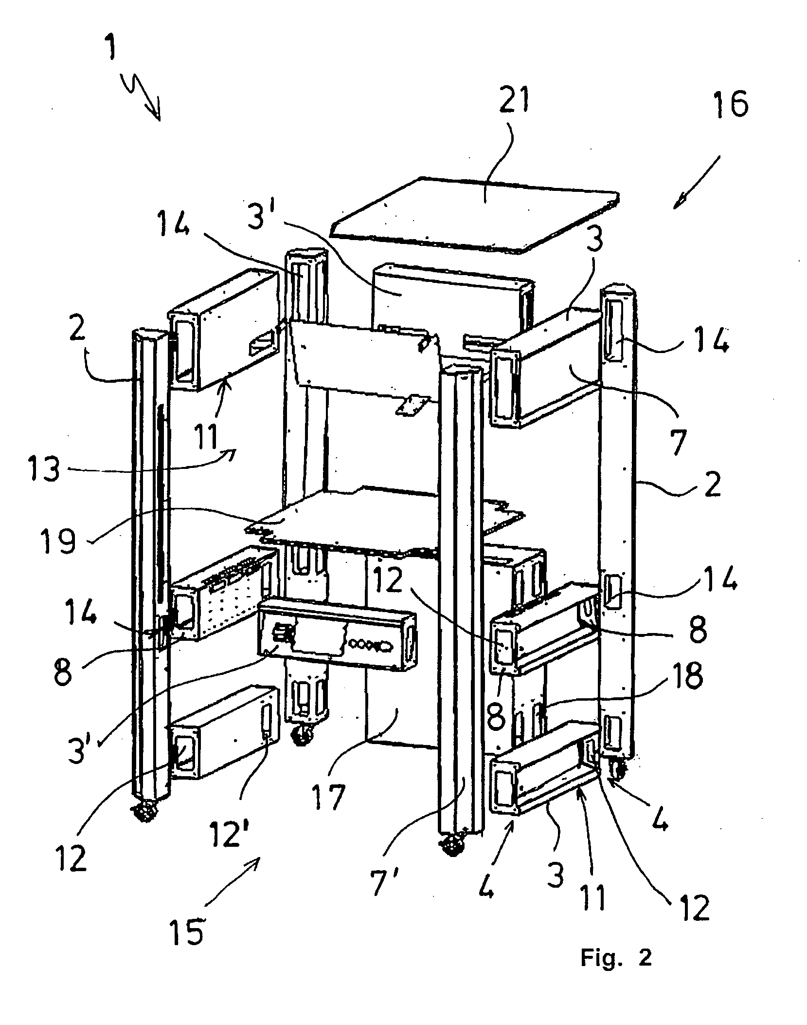 Rack for a test cell