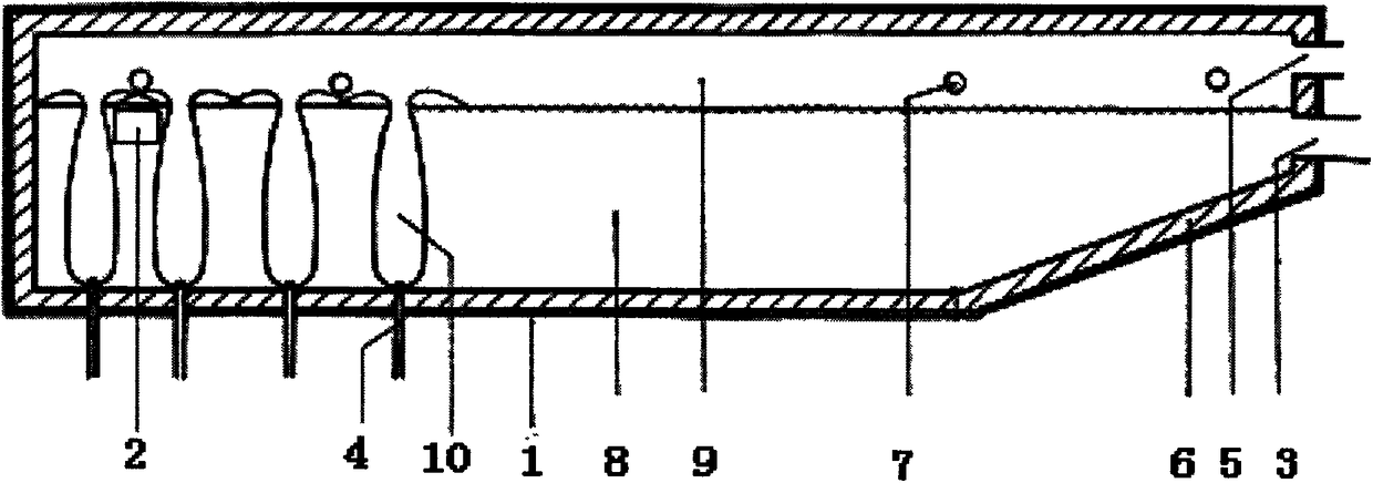 Horizontal barrel-shaped closed bottom-blown energy-saving glass melting furnace