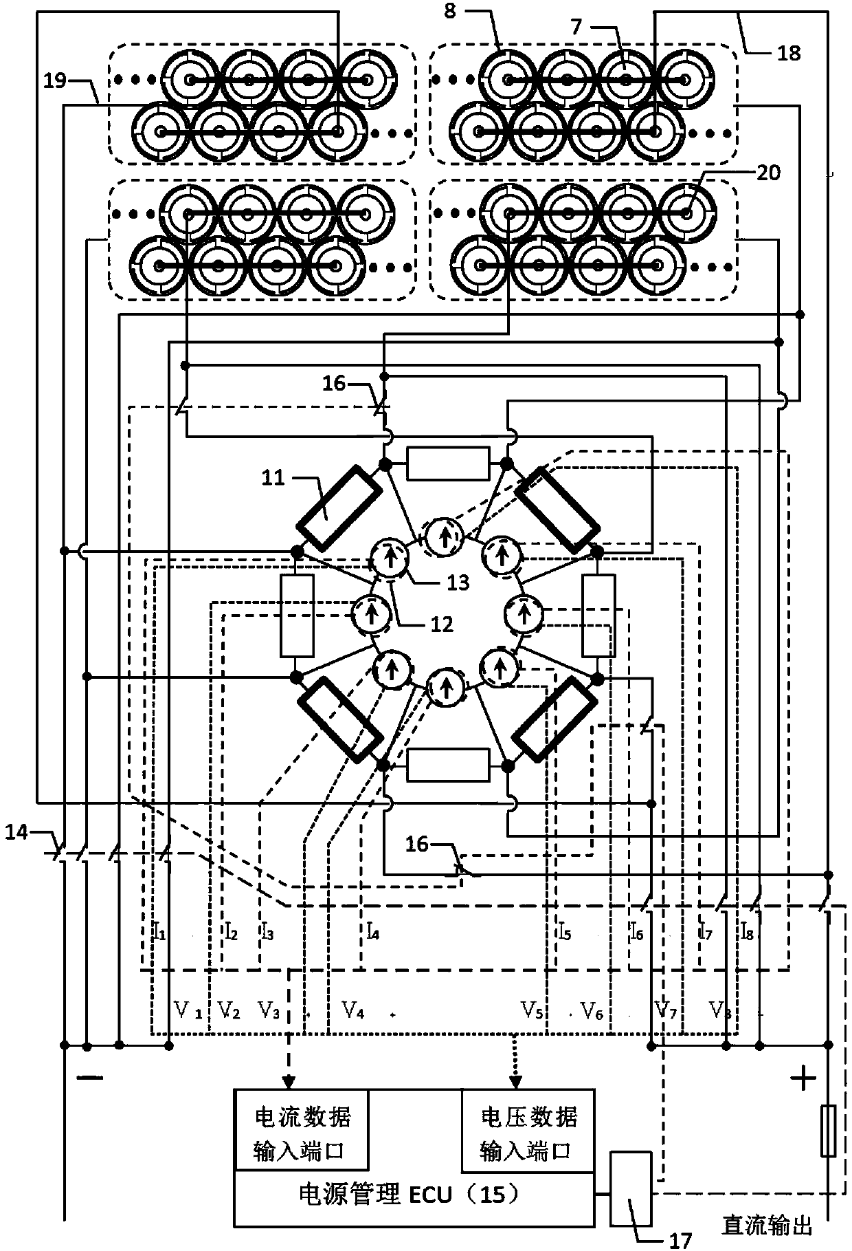 Output current balanced display data acquisition device of battery packs of bridge-type circuit