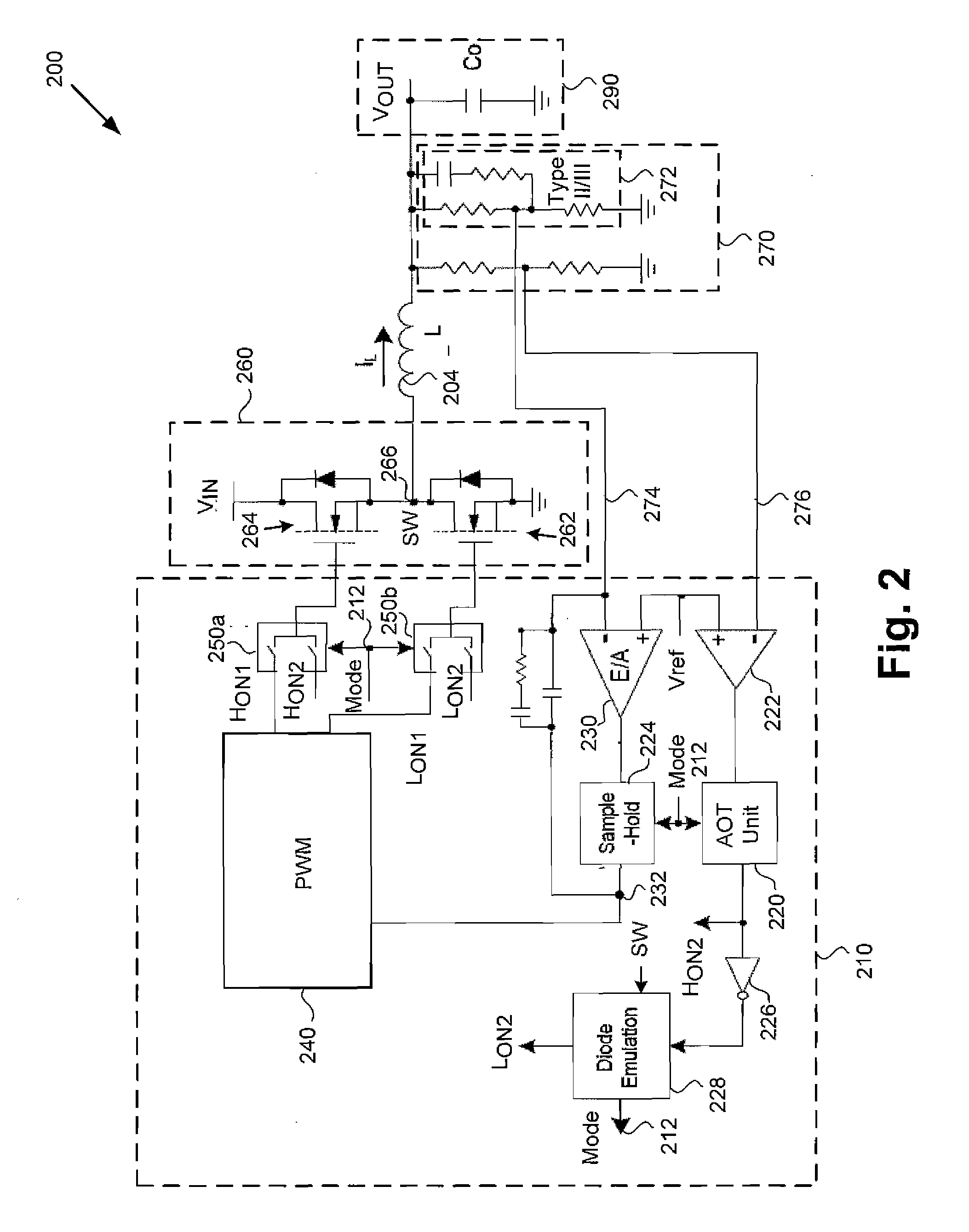 Synchronous Buck Converter Including Multi-Mode Control for Light Load Efficiency and Related Method