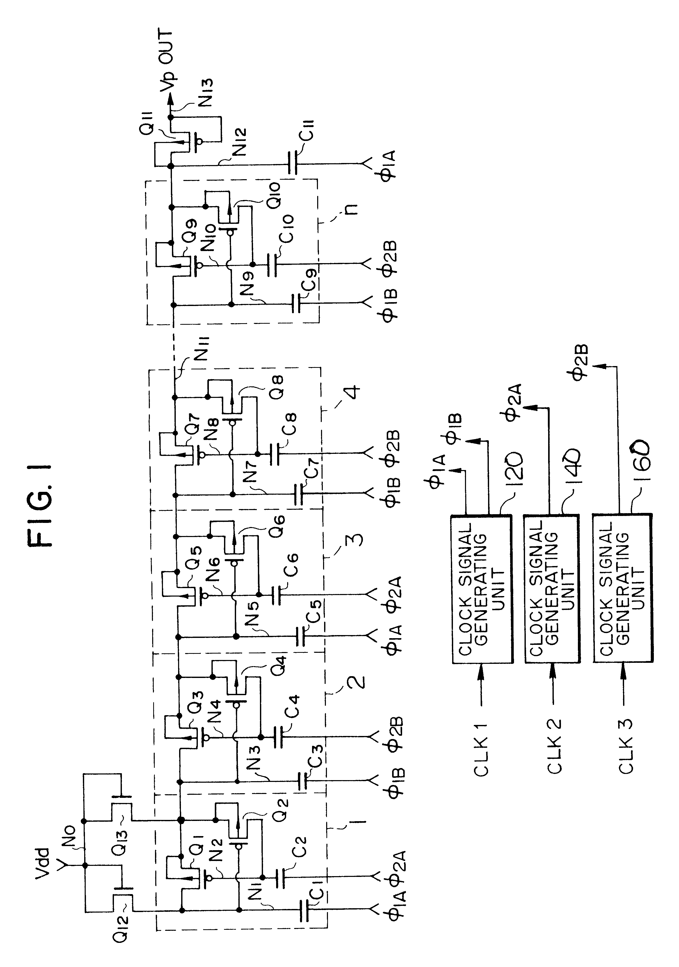 Semiconductor booster circuit having cascaded MOS transistors