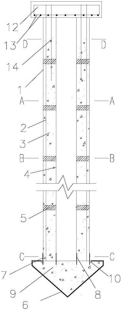 PVC pipe and thick wall steel tube composite hollow recycled concrete pile