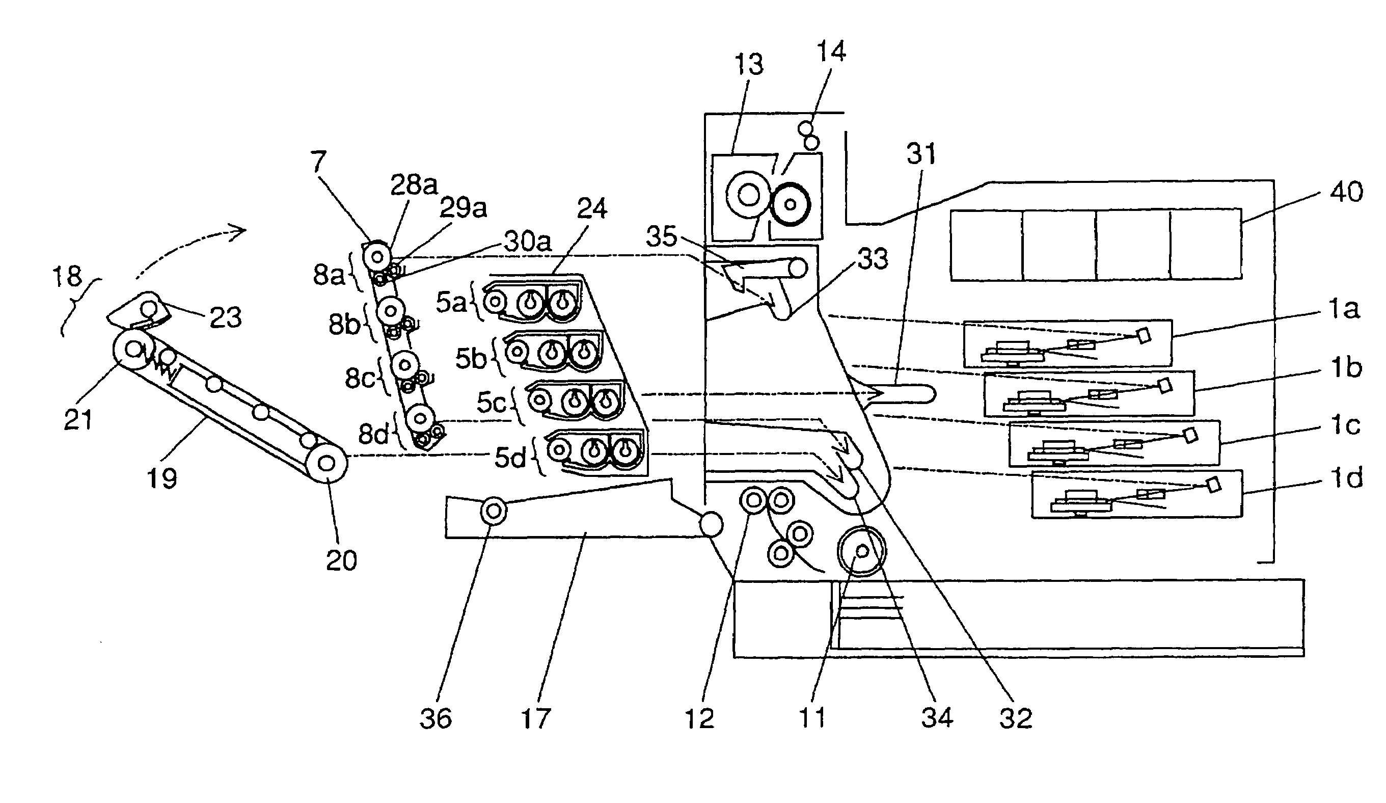 Color image forming apparatus with a removable and inclined intermediate transfer body unit