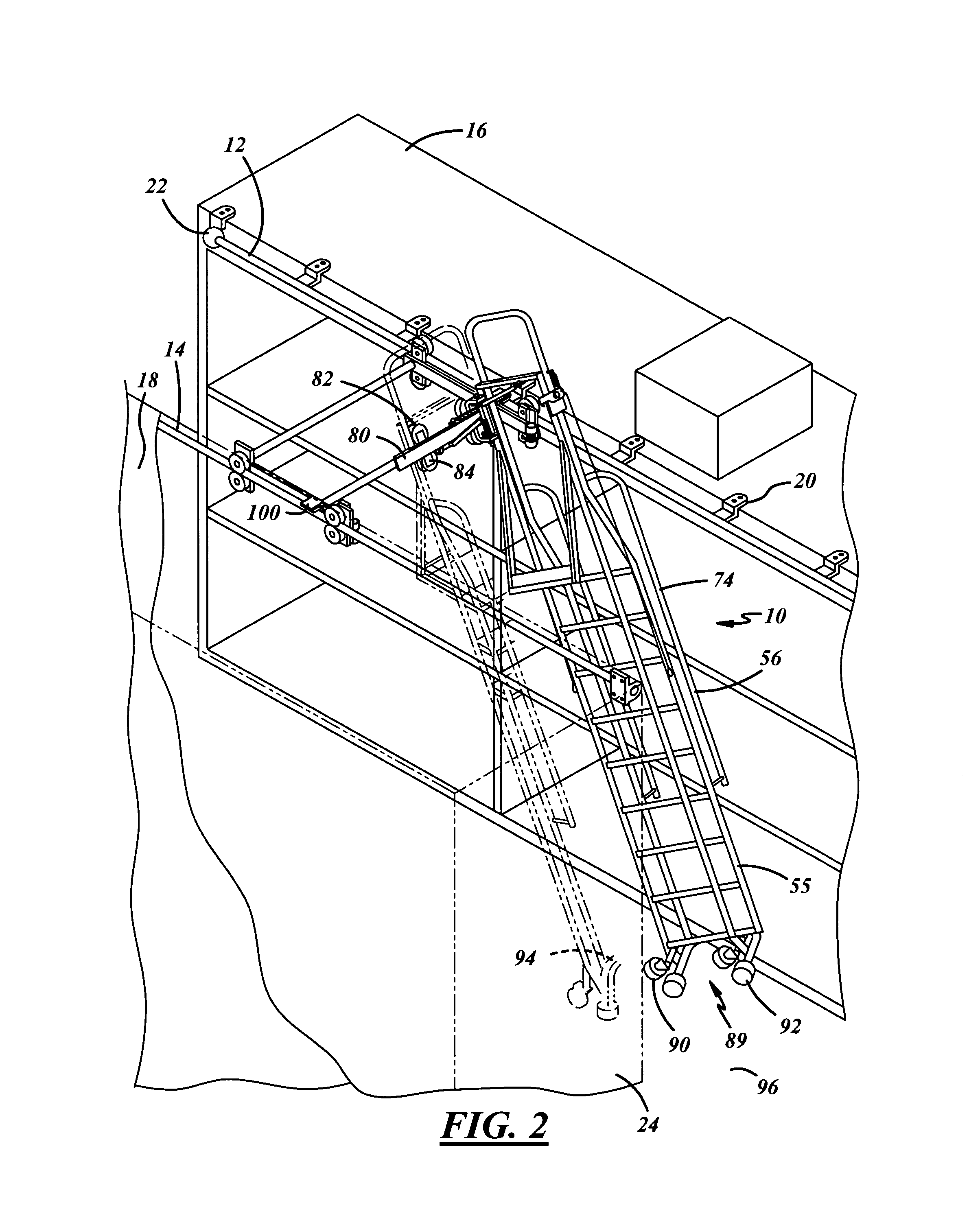 Dual track ladder with brake mechanism that is automatically applied to the upper tracks to hold the ladder in place during use