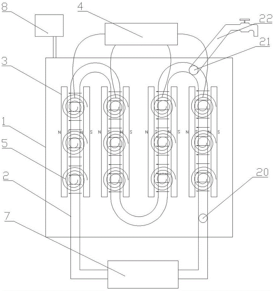 High-pressure catalysis spiral frequency-modulation water magnetizing device